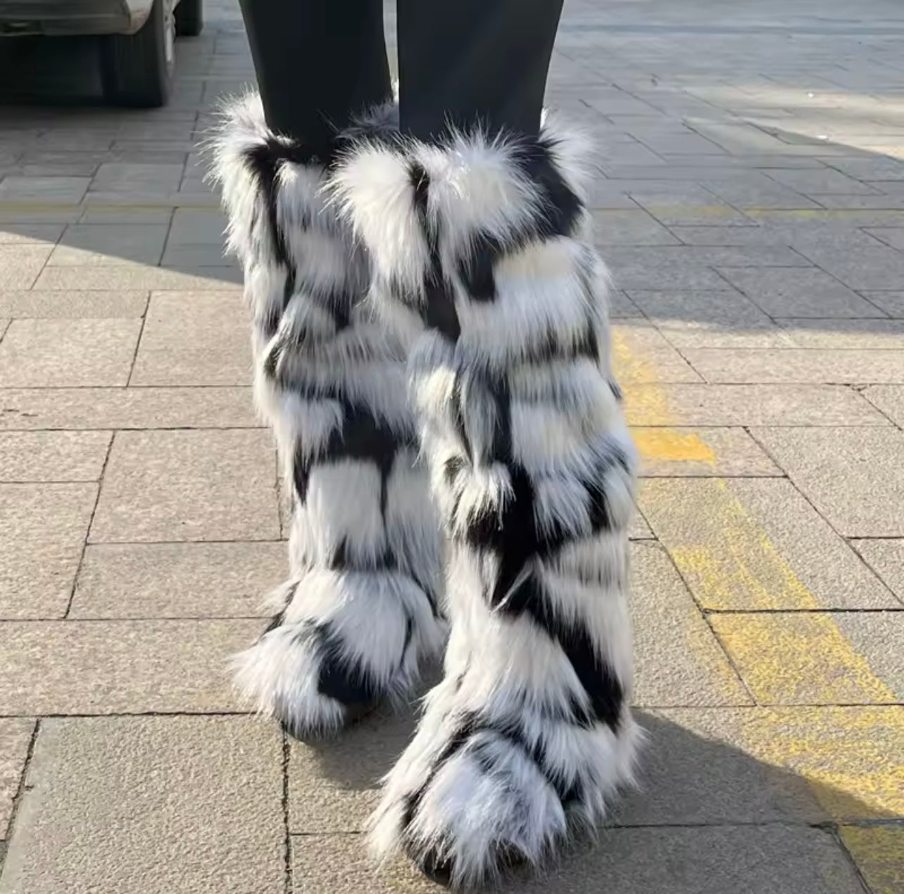 Black and White fur Boots