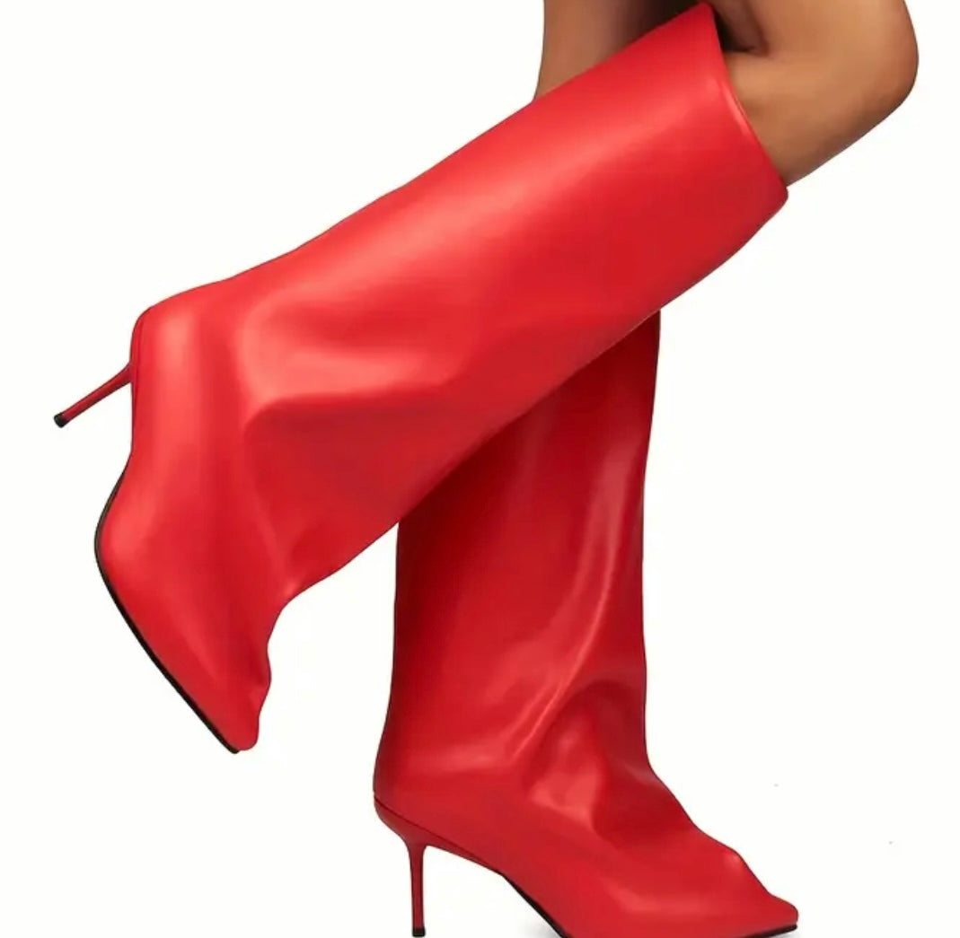 Red Wide Calf Boots