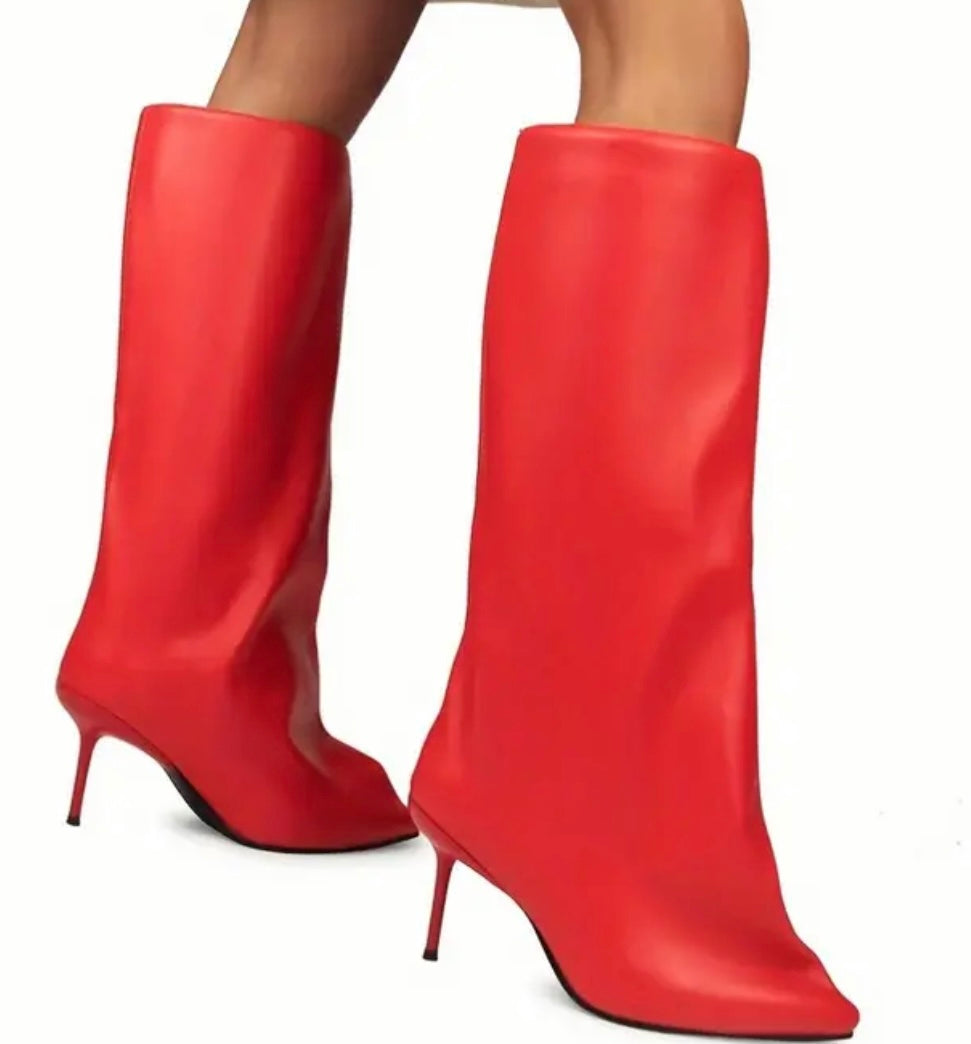 Red Wide Calf Boots