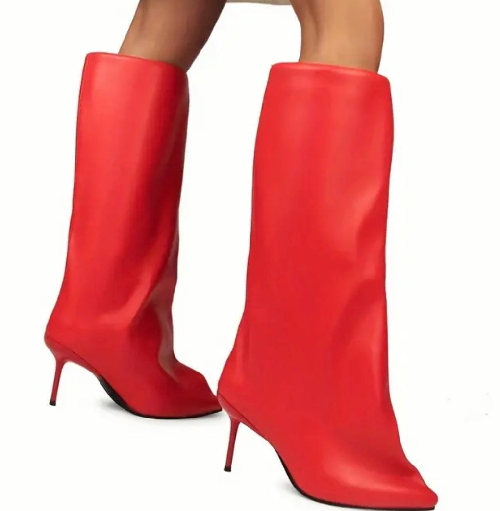 Red Wide Calf Boots